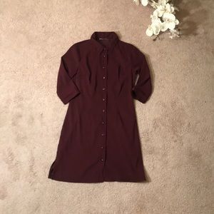 Maroon 3/4 sleeve button up dress